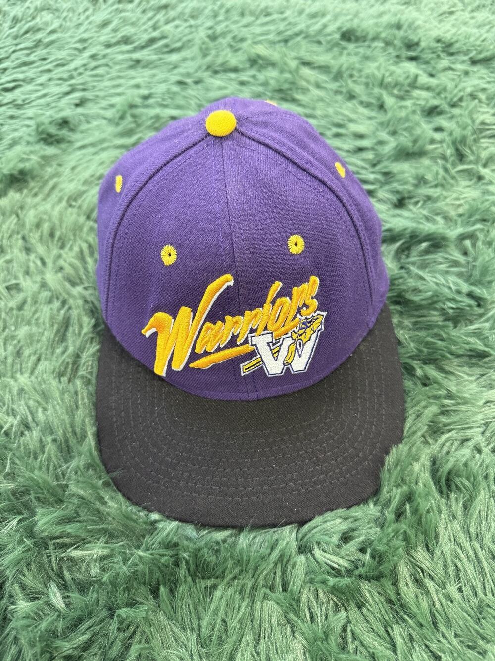 Vintage DeLONG Warriors Purple Black Yellow Snapback Baseball Cap Hat Size S